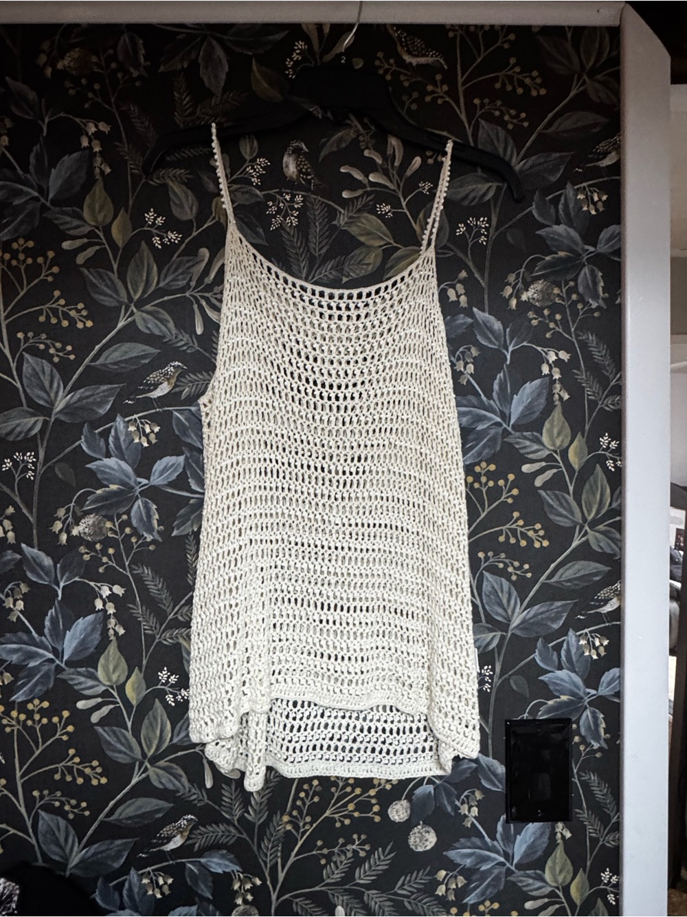 Crochet Open-Knit Tank Top with pearlescent beaded detail in Cream